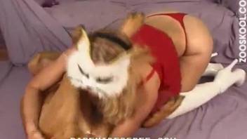 Horny blonde delights with the tasty dick of her trusty dog in live show