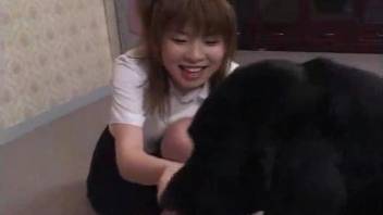 JAV porn video with a cute teen and a horny animal