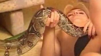 Nude amateur ladies share a snake for sexual purposes