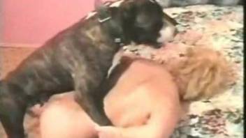 Vintage cam porn between woman with hairy pussy and her furry dog