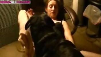 Smoldering amateur brunette seducing her black dog