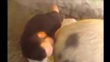 Dirty ass motherfucker eating pig pussy hardcore