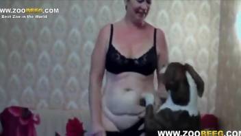 Twisted brunette lady getting fucked by a dirty  mutt