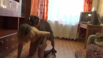 Deranged Russian whore eating dog ass and sucking cocks