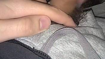 Hairy cocked guy wants a dog to lick his yummy dick