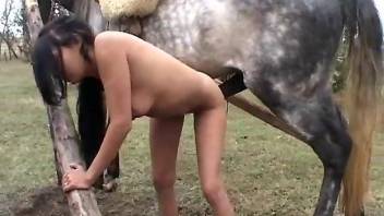 Latina with nice ass, insane outdoor sex with a real horse