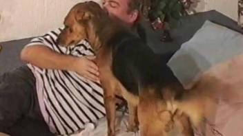 Blonde with long legs enjoying hardcore sex with a dog